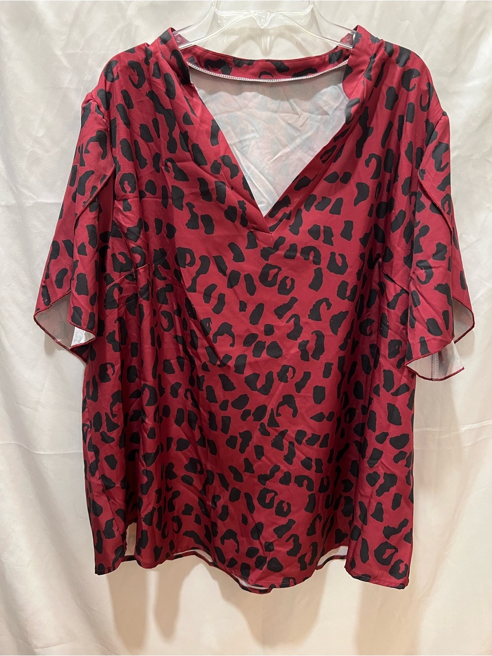 SHEIN Red and Black Leopard Print V-Neck Blouse